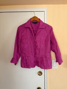 Jones New York Bright Magenta Linen Shirt Jacket